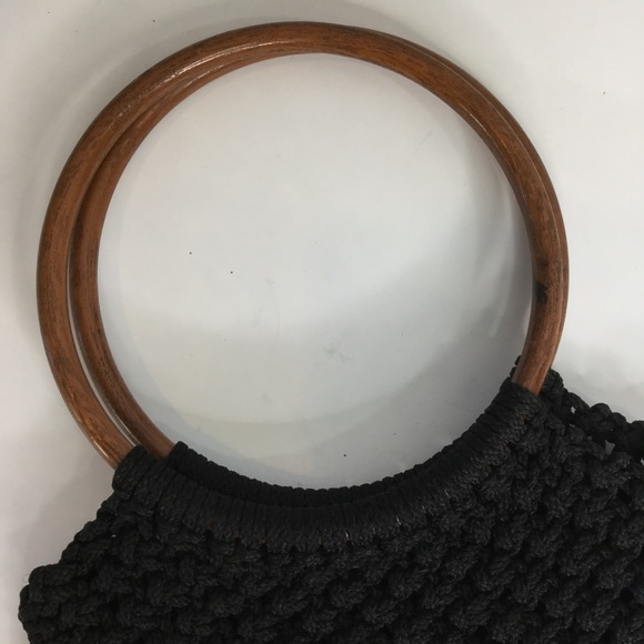 Vintage macrame wood bead small satchel bag - Picture 7 of 8